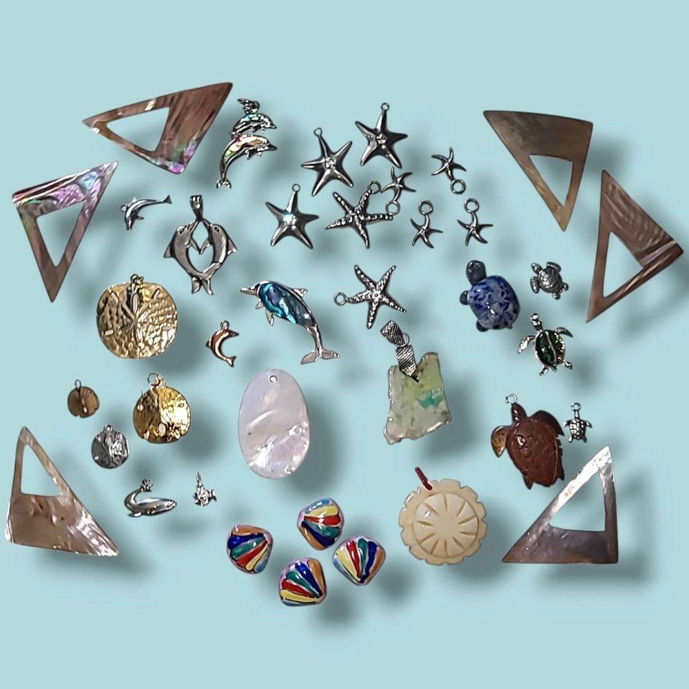 Lot 38 Ocean Sea Life Charms Pendants Shell Turtle Dolphin Starfish Abalone Sea
